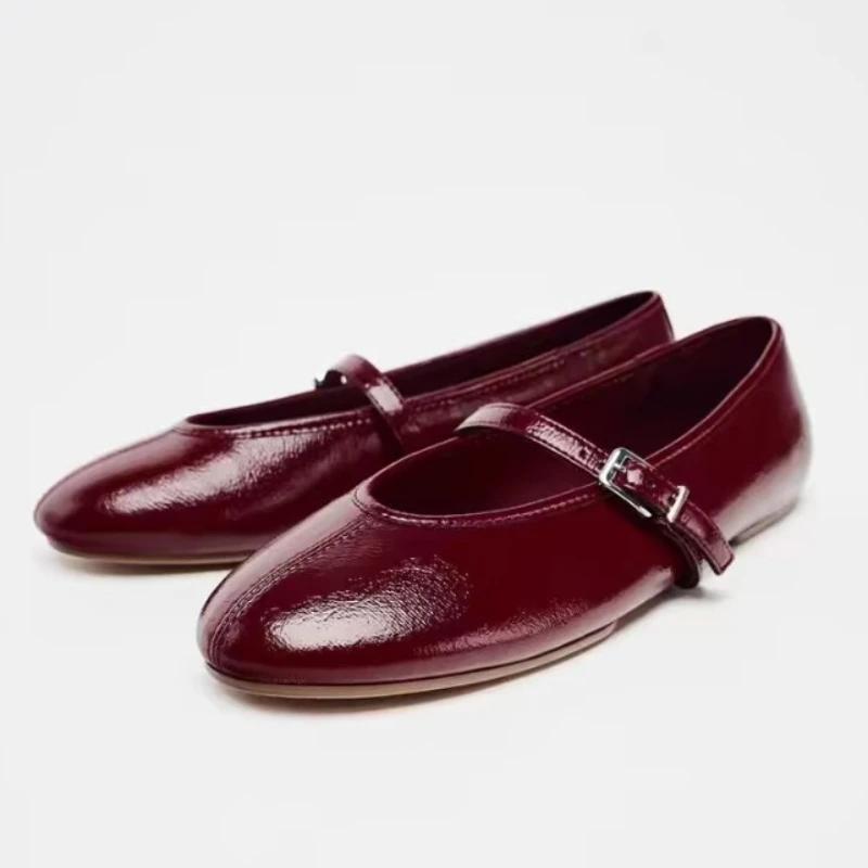 

Модные Удобные Легкие Балетки из Мягкой Кожи Женские Модные Красные с Круглым Носком и Пряжкой на Ремне Дизайнерская Обувь Элегантная Повседневная Обувь 42 вино красного