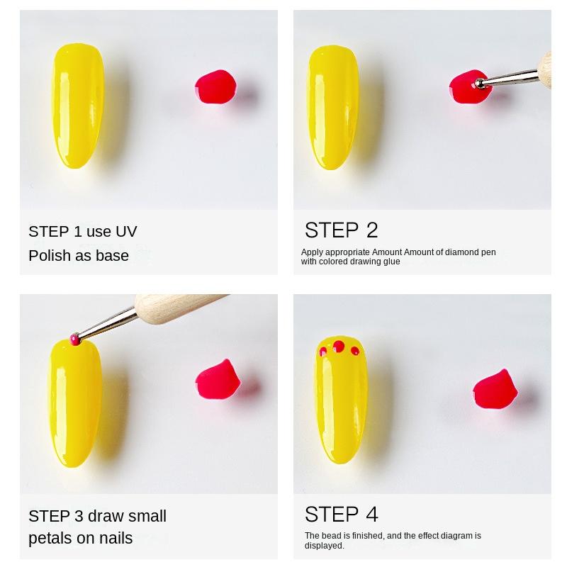 5pc Professional 2 ways Nail Art Dotting Pen Wood Steel DIY Dotting Pens Rhinestones Gem Picker Manicure Tools