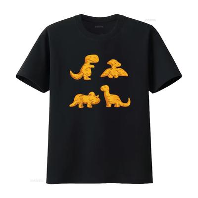 Dino Chicken Nuggets Pattern Kids Dinosaur Lovers T Shirt Vintage Washed Top For Everyday Wear Casual Fashion Streetwear