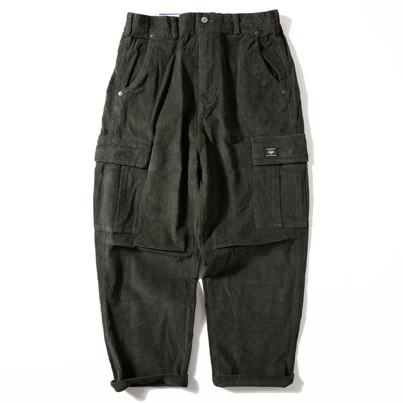 American-Style Workwear Corduroy Wide-Leg Pants for Men, Heavyweight Pure Cotton Loose Straight-Leg Versatile Corduroy Casual Trousers Army Green L