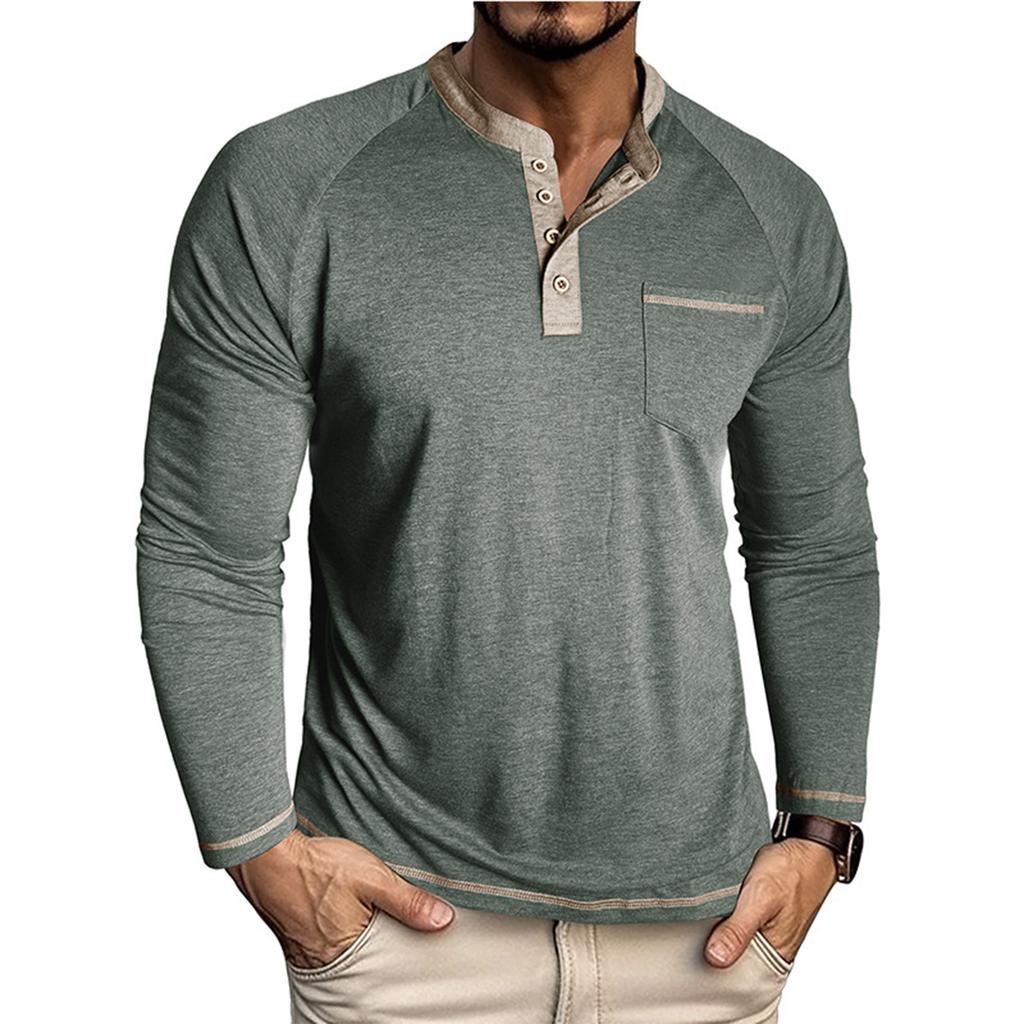 Men'S Button Up Long Sleeved Fashionable Casual Sports Top