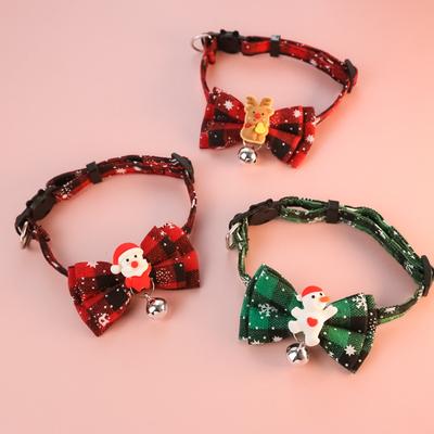 Pet Breakaway Cat Collar Bow Tie and Bell Cute Plaid Christmas Red Elastic Adjustable Dog Collar with Sash Bell New Year Gifts