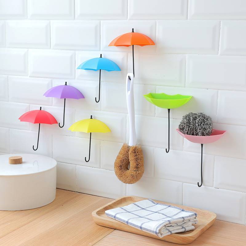 Plastic Creative Umbrella Hook Set With Strong Adhesive No Trace Wall Mount For Kitchen Bathroom Decor