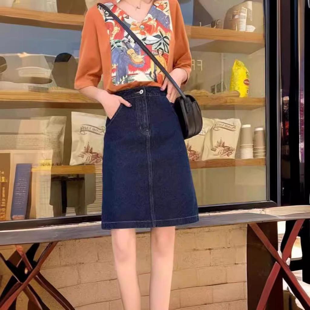 High-Waisted A-Line Denim Skirt: Women's Trendy 2024 Summer College Style