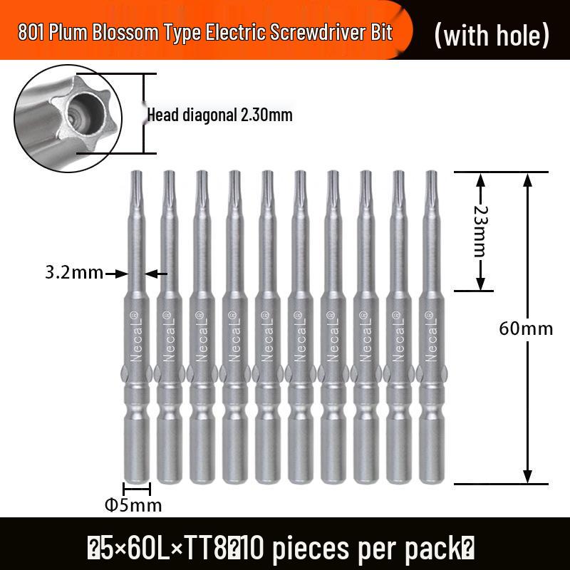Nigao S2 Torx Electric Screwdriver Bit, 801 with Hole, 5mm Round Shank