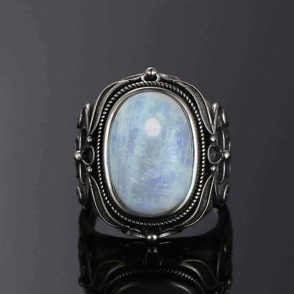 Okrągłe Owalne Duże Naturalne Kamienie Księżycowe Pierścionki Damskie Srebro S925 Pierścionki Prezenty Vintage Delikatna Biżuteria