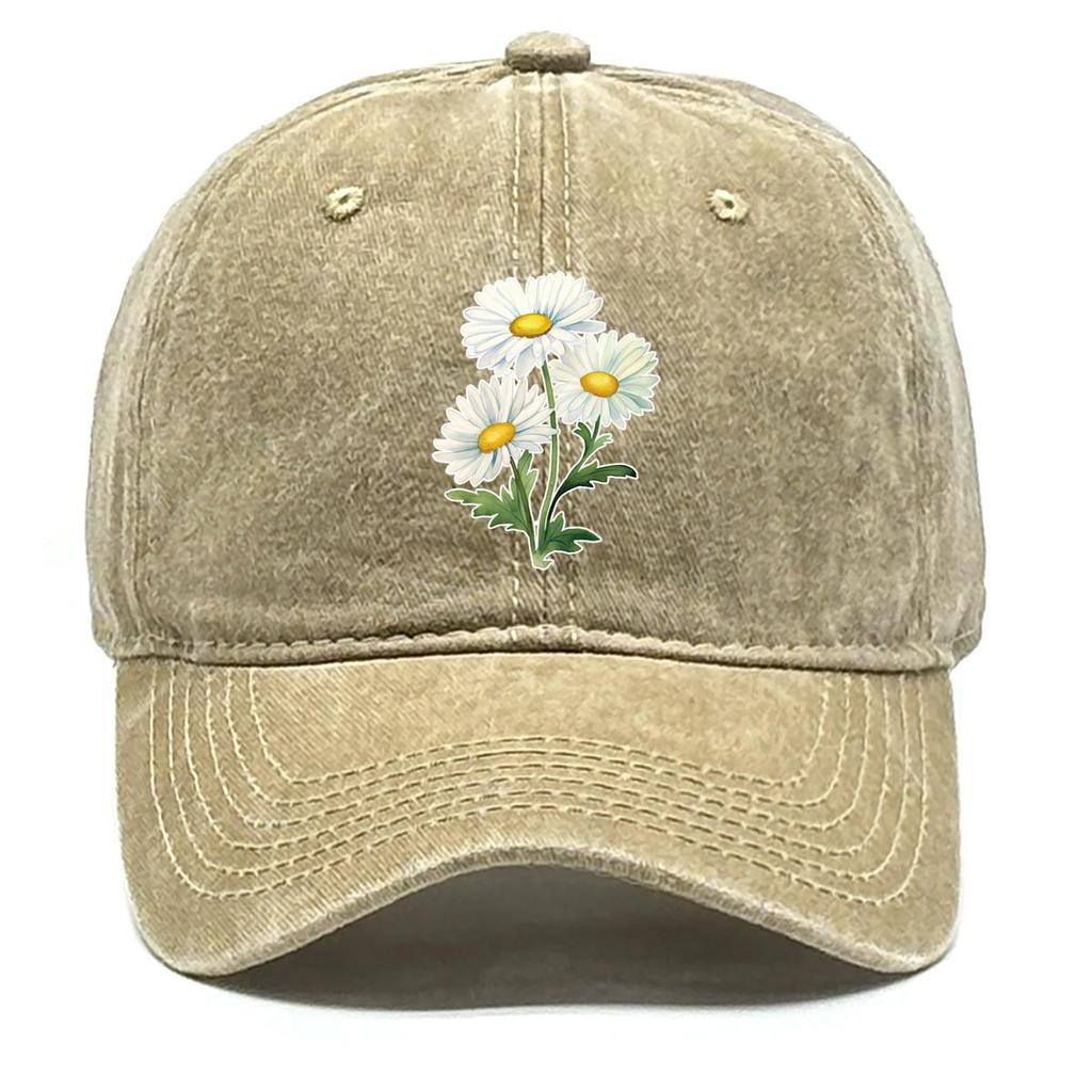 Little Daisy Print Snapback Baseball Cap, Flower Mesh Hat Washed Fit Curved Brim Summer Adjustable Baseball Hat