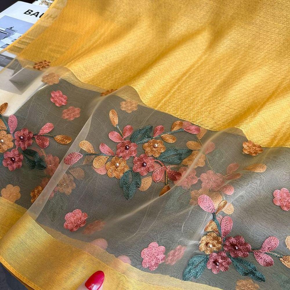 Flower Embroidery Women Hijab Shawls Large Shiny Lace Scarf Elegant Luxury Silk Scarf  Lady