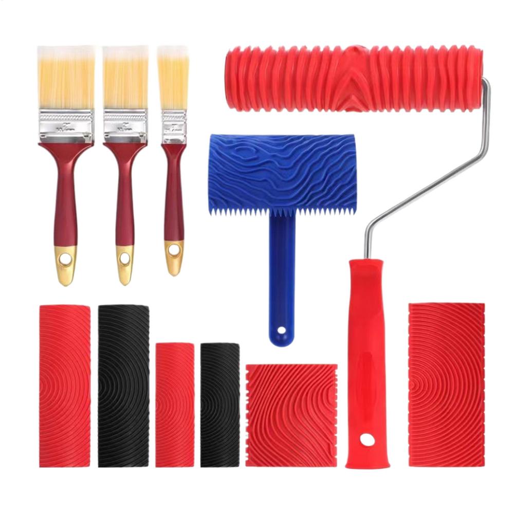 

Wall Texture Roller 11 Pieces Fake Rubber Tool With Handle Wood Grain Roller For Home Room Furniture Decoration Art Carving