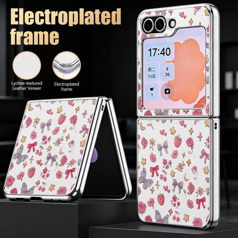 Bow Ties Print Case For Samsung Z Flip 8 7 6 5 Luxury Plating Leather Skin Folding Phone Cover For Galaxy Z Flip8 Flip7 Flip6