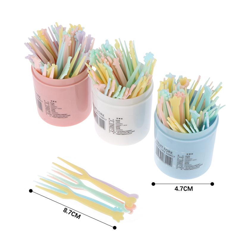 50Pcs/Set Fruit Fork Candy Color Mini Fruit Picks Plastic Snack Dessert Forks