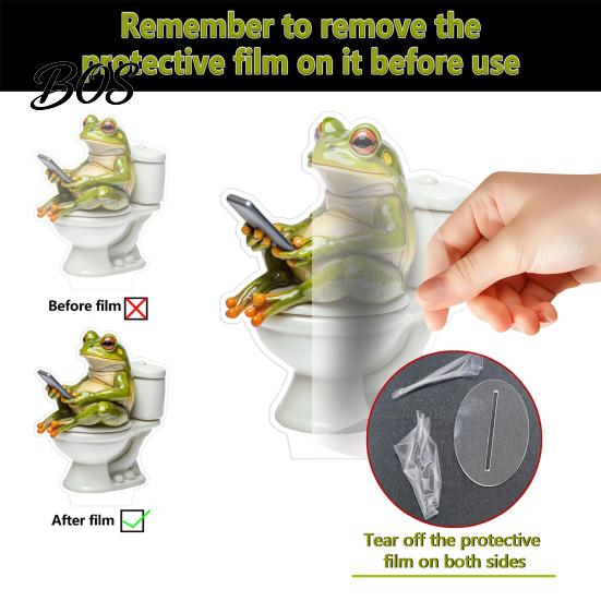 Durable Acrylic Figurine Frog On Toilet Decor, 2D Funny Bathroom Shelf Figure, Cute Decoration Assembled Statue for Desk Living Room Office,