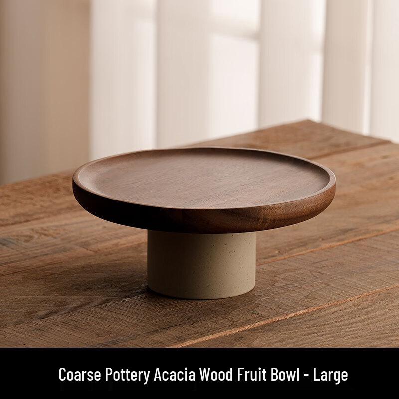 Acacia Wood & Ceramic Footed Dessert Stand 21.5x21.5x9.5cm