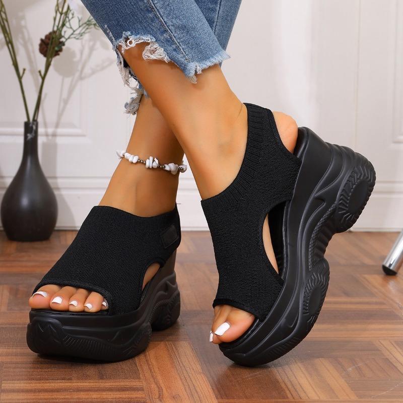 Women's Summer Breathable Knit Peep-Toe Thick-Soled Casual Sandals, Comfortable Versatile Sports Style, Available In Large Sizes.