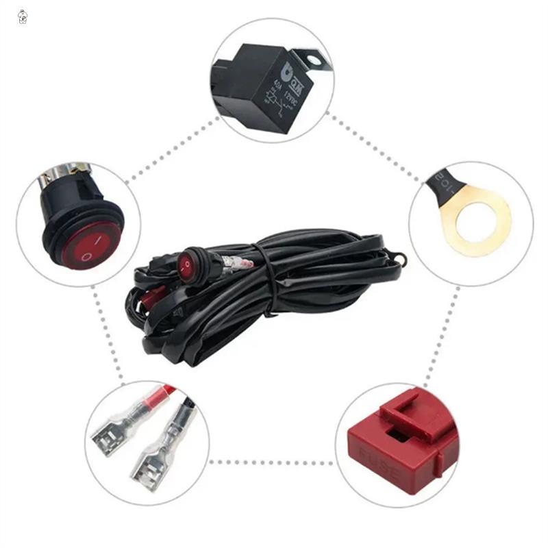 Motorcycle 300W LED Light Bar Wire Harness 12V 40A Light Bar Wire Harness Waterproof On/Off Switch Round Switch
