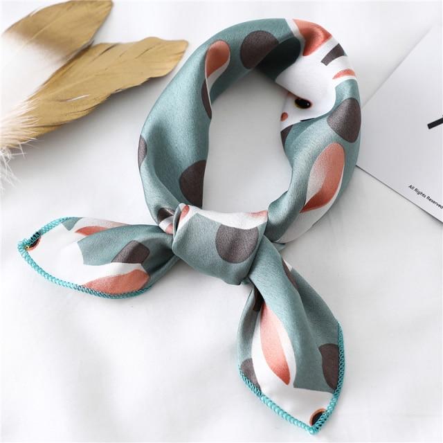 New Silk Scarf Square Women Fashion Dot Plaid Print Neckerchief Ladies Work Scarves Small Winter Foulard Bandana Hair Tie Band EMA