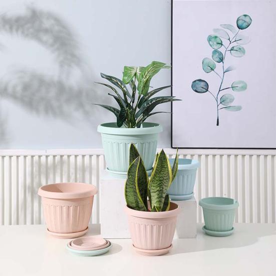 

Flower Pots Lightweight Thickened Large Capacity Deep Anti-deformation Decorative Macaron Color Imitation Ceramics Planter Pot Greenery Accessories S зелёный