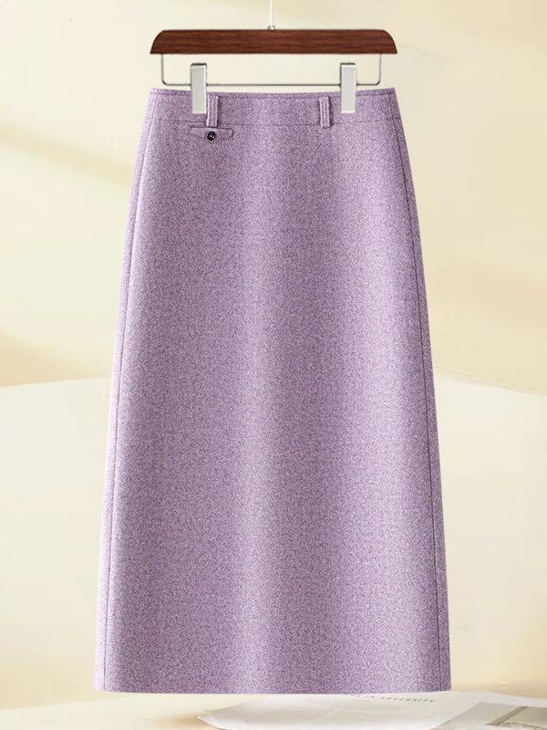Fioletowa spódnica damska o kroju A - Wysoki stan, Średniej długości, Dopasowana w biodrach, Luźna, Modna na wiosnę/jesień 2026.