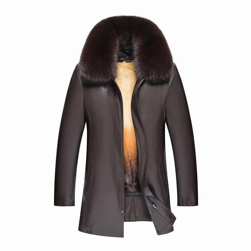 Leather Jacket Down Jacket Men's Lapel Mid-length Sheepskin Down Liner Fur Jacket Medium Coat Tide