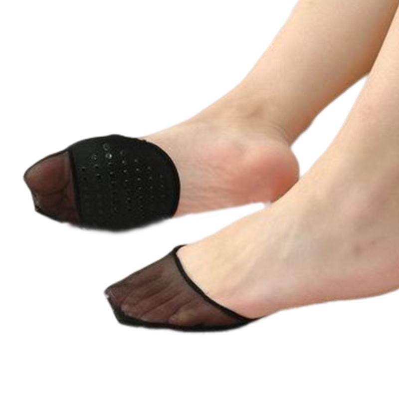 1 Pair Women Sheer Mesh Toe Cover with Padding Non-Skid Bottom Toe Topper Liner Forefoot Pads Cushion Half Socks Insoles