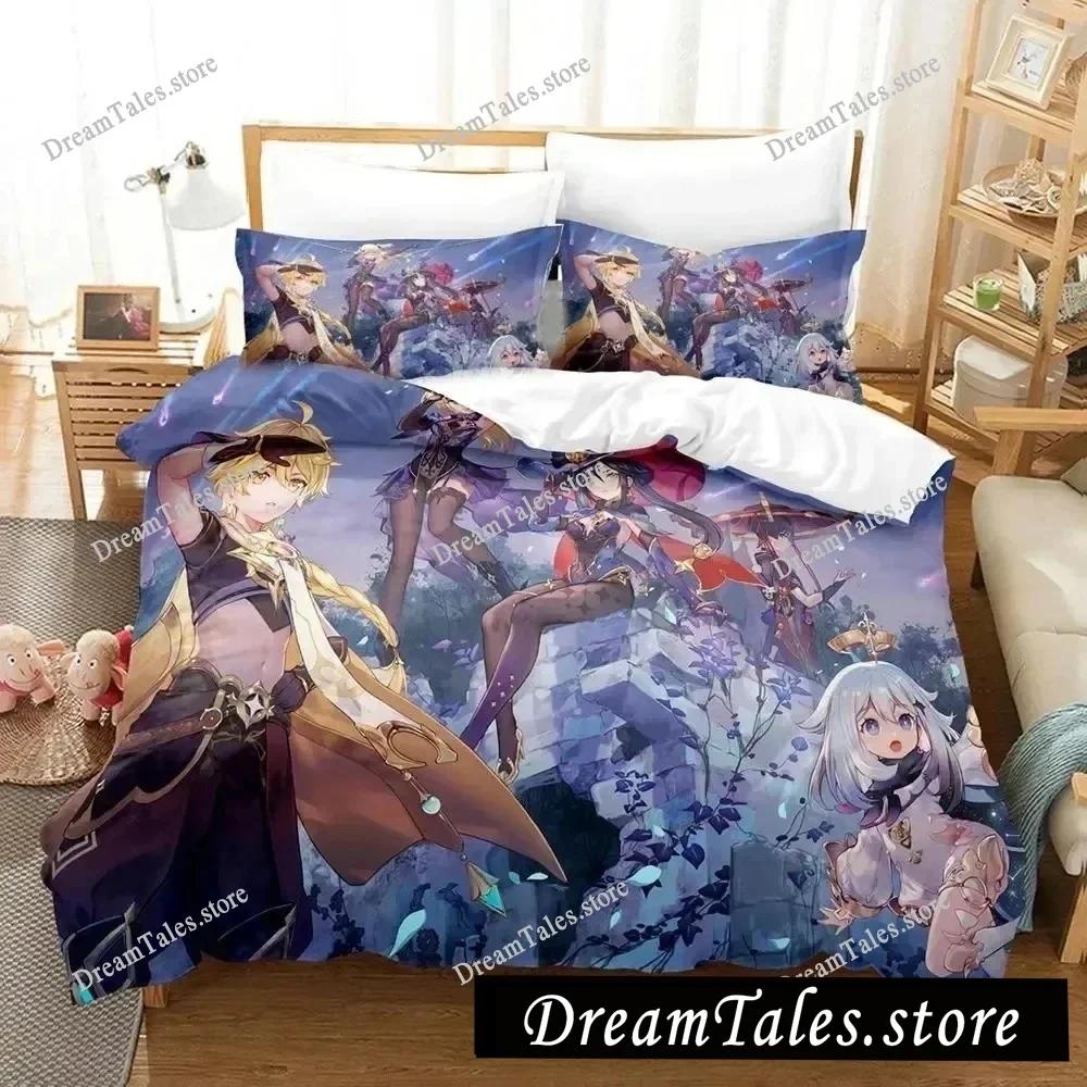Genshin Impact Arlecchino Cartoon Poster Sheets Quilt Covers Bedding Dormitory Sheets Bedding Set Soft Warm Bedding Set741