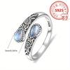 [Sterling Silver Ring] Vintage Bohemian 925 Sterling Silver Moonstone Spoon-Shaped Ring | Adjustable Butterfly Closure, Daily Wear & Gift for Her, Inc