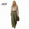 Women Two Piece Outfits Casual Set for Fall, V Neck Collared Shirt Anti Wrinkle Fall & Wide Leg Pants, Loose Fit Trousers Autumn