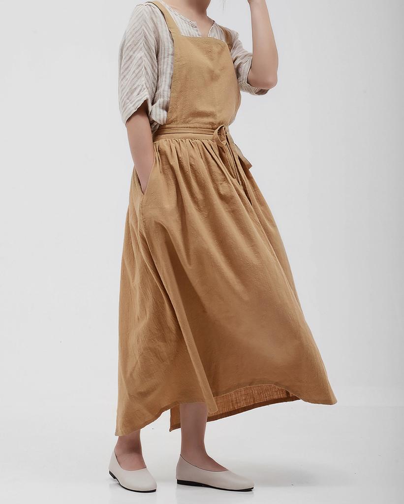 New Retro Medieval Cotton Linen Cooking Kitchen Aprons For Woman Dress Flower Shop Smock Hairdresser Bib Garden Overall