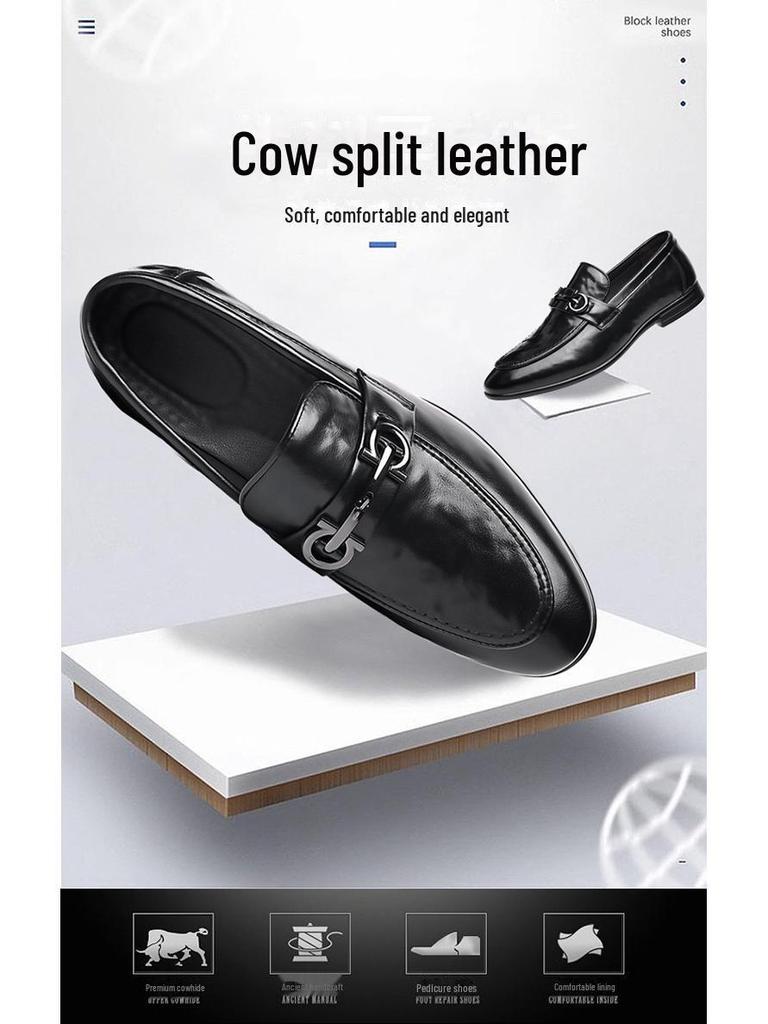 Korean Men's Leather Loafers: Comfortable, Breathable, Business Casual, British Fashion Formal Shoes.