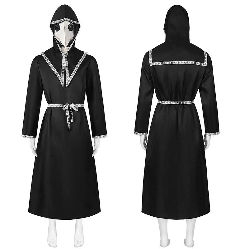 Robe Médiévale Costume Cosplay Médecin de la Peste Masque Bec d'Oiseau Corbeau Costume Moine Steampunk Prêtre Magicien Cape Fête d'Halloween 4XL&Halloween Costume black