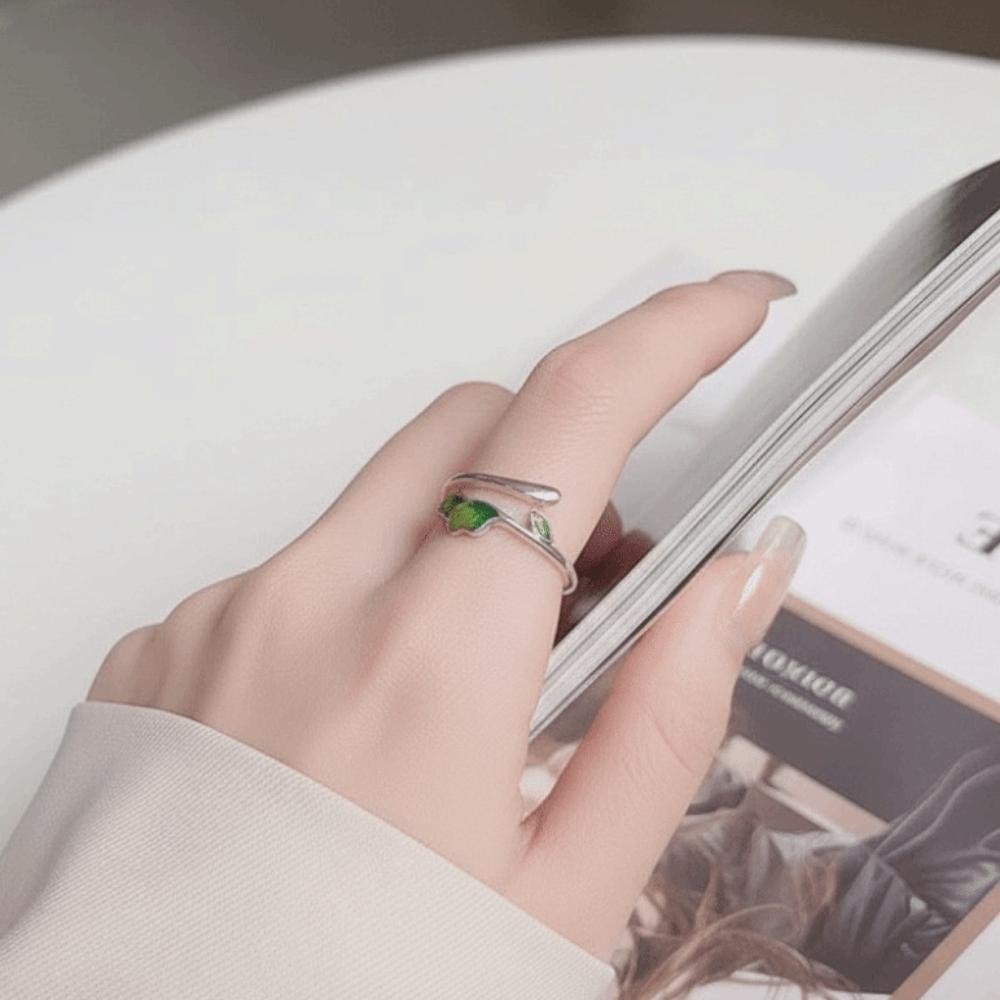 Adjustable Leaf Opening Ring Oil Drop Women's Ring Fashion Enamel Leaf Ring  Women