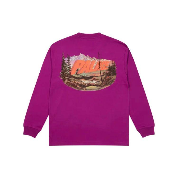Palace FW21 Chapping Scenic Print Crewneck Long Sleeve T-shirt Unisex Tops Plum P21LS013