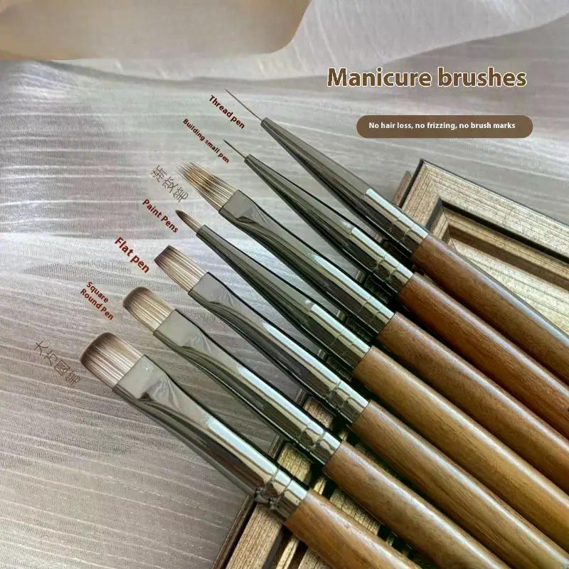 1/7Pcs Walnut Nail Art Brushes Contains Various Sizes Of Exquisitely Painted Nail Drawing Line Pen For Salons