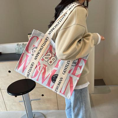 Simple Personality Letter Printed Portable Canvas Bag 2025 Casual Gentle Women Casual Shoulder Bag