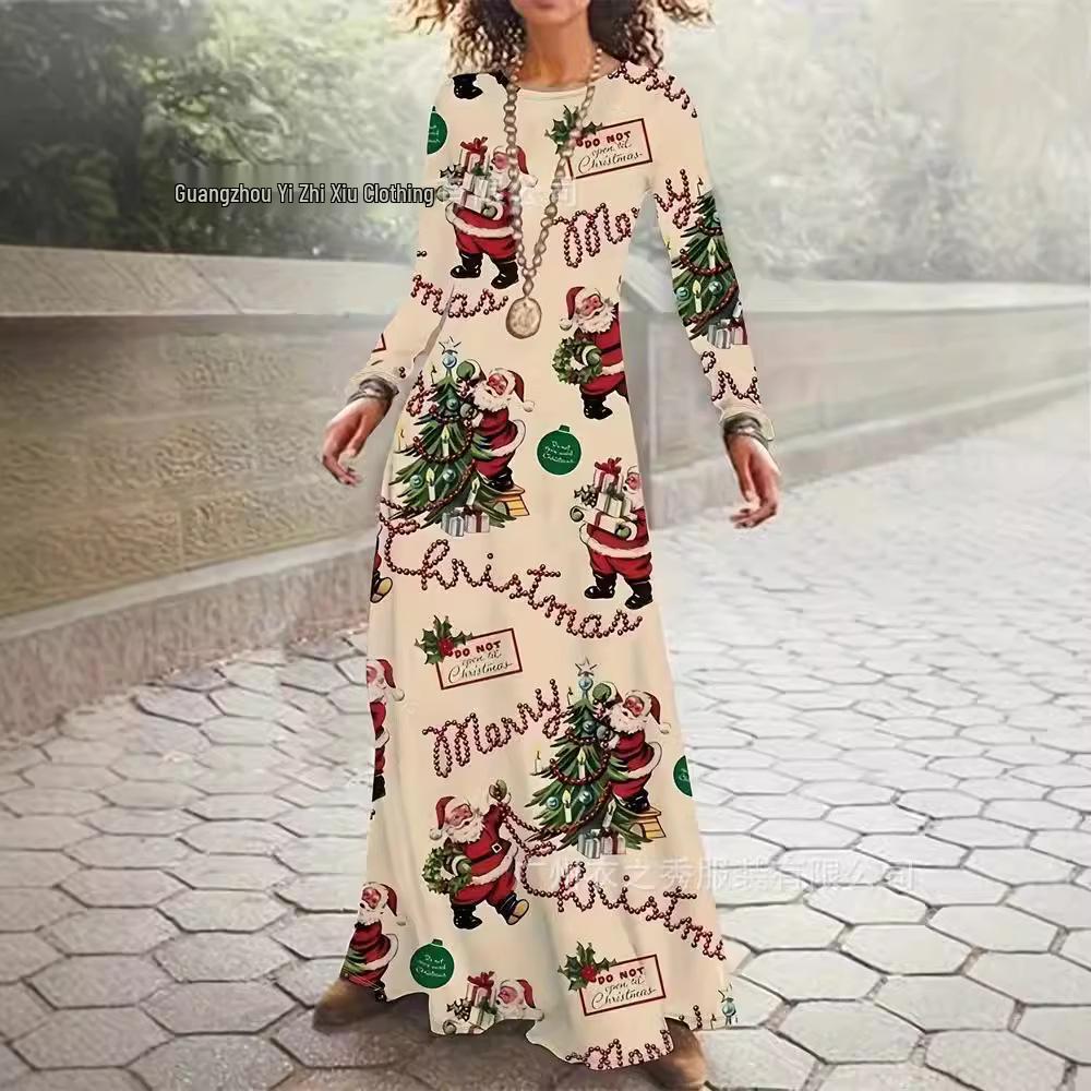 2024 Autumn/Winter Long Sleeve Christmas 3D Print Dress