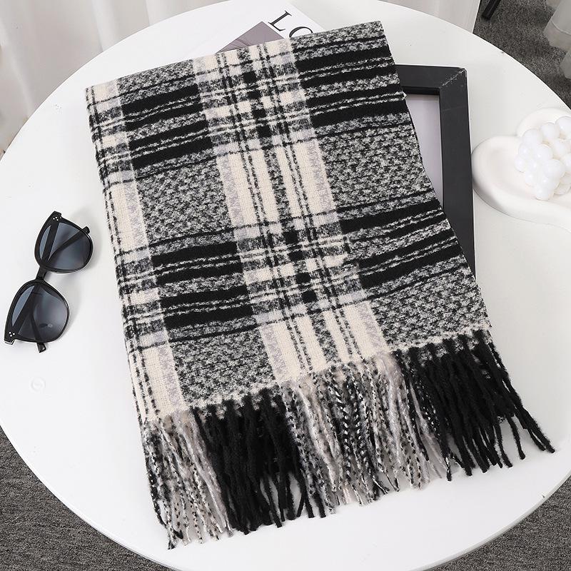 Women's Faux Cashmere Plaid Scarf - Korean Style, Thick & Warm Autumn/Winter Shawl