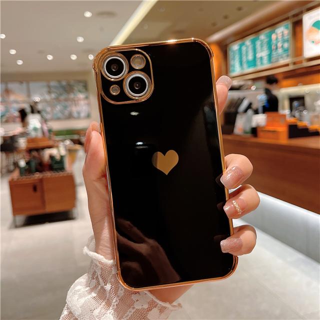 Husă de lux cu inimă de dragoste placată pentru iPhone 14 13 12Mini 11 Pro X XR XS Max 7 8 Plus SE SE Husă de protecție moale galvanizată