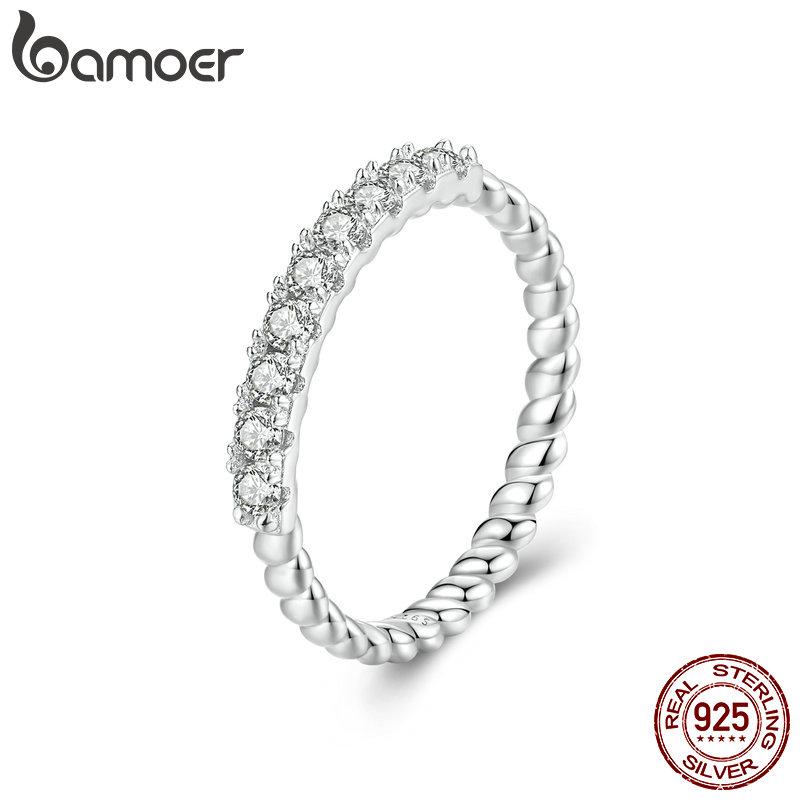 

BAMOER из стерлингового серебра 925 пробы, текстурированное блестящее кольцо с муассанитом, полувечное кольцо для женщин, юбилейное массивное ювелирное изделие