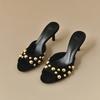 Designer Luxury Summer Open Toe Rivet Women Slippers Elegant Thin Heels Party Dress Mule Ladies Slides Zapatos De Mujer