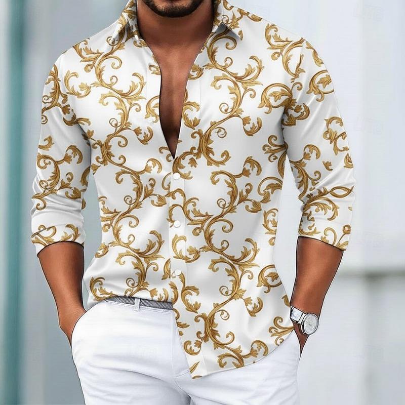 Men's Long Sleeve 3D Shirt, Vintage Floral Graphic European Art Print, Modern Streetwear Style, 2025 Autumn Winter Casual Tops