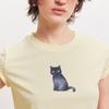 ONLY Women's Cute Cat Print Ribbed Short Sleeve T-Shirt