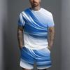 Men Black Gold Swirl Texture Split Print Short Sleeve Tee And Matching Shorts Two Piece Suit
