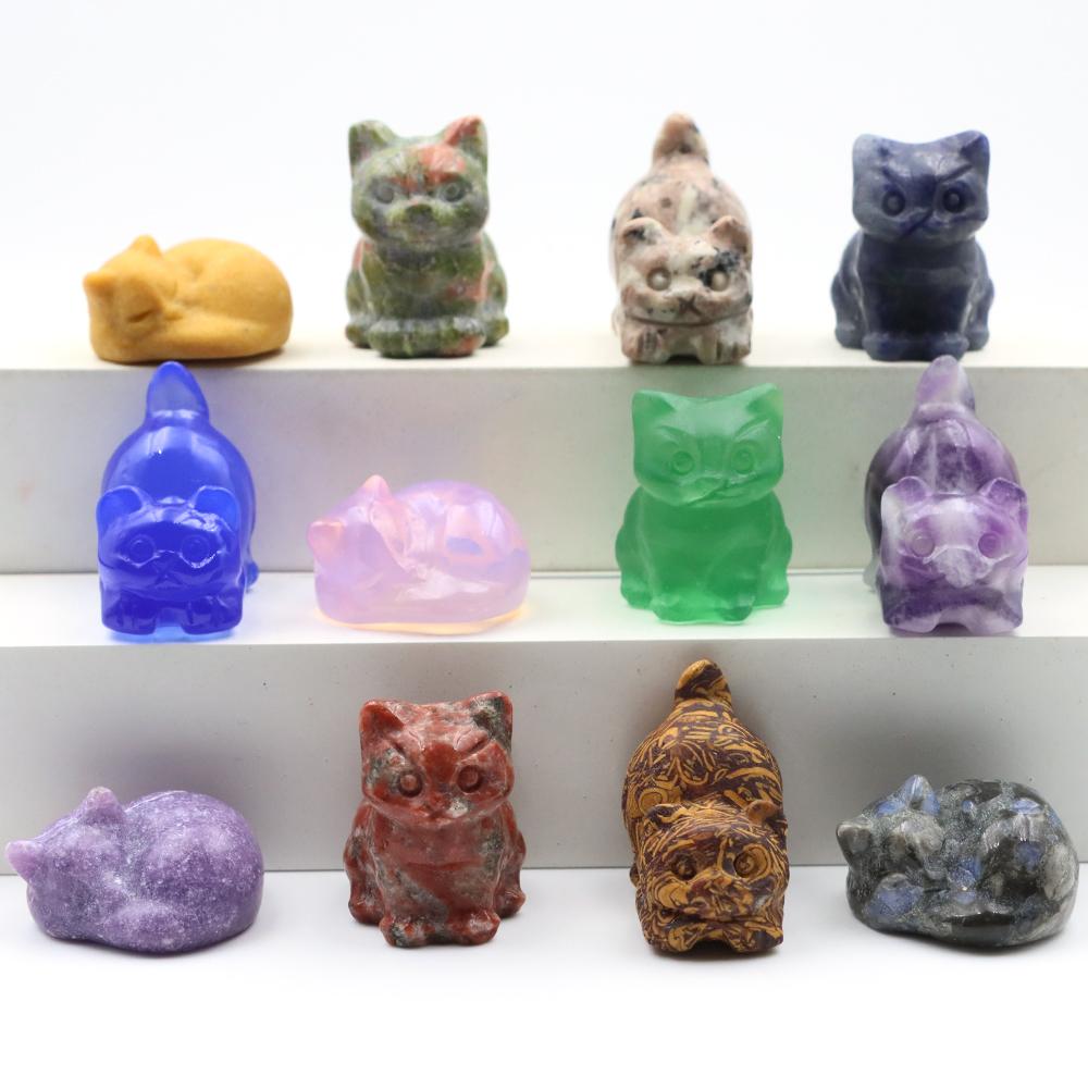 30mm Niedliche Katzenstatue Naturstein Kristall Handgeschnitzt Heilendes Tierfigur Reiki Edelstein Handwerk Heimdekoration Feiertagsgeschenk