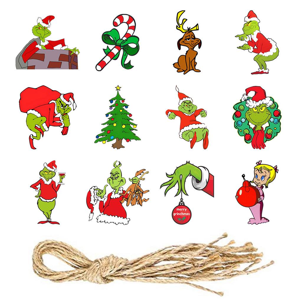 Pandantiv Pom de Crăciun Crăciun, Monstru Verde cu Păr Grinch Frânghie de Cânepă Etichetă de Hârtie Pandantiv Personalizare