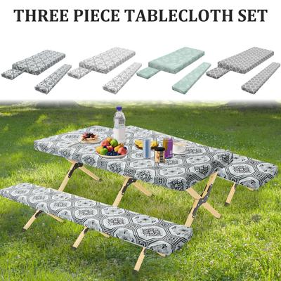 Tablecloth Bench Cover PVC Waterproof Camping Tablecloth Kit With Elastic Edge Picnic Table Cover Decoration for Outdoor Garden