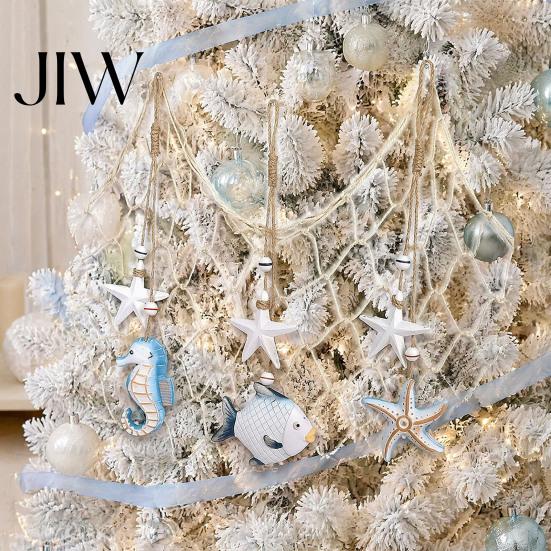 Wooden Sea Theme Ornaments Starfish Hanging Decoration, Nautical Coastal Wall Ornament, Ocean Rustic Seaside Home Decoration Art for Beach Lake House