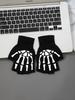 1 Pair New Kids Halloween Skeleton Skull Half Finger Luminous Punk Gloves Winter Skull Fingerless Black Mitten
