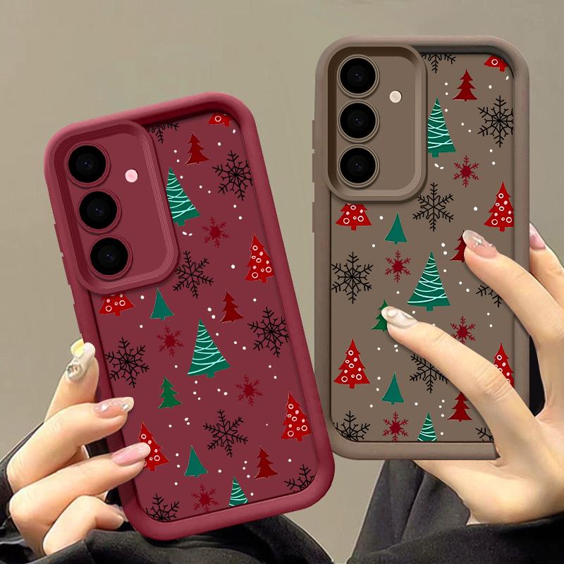 For Samsung Galaxy S25 Edge S24 Ultra S23 S22 Plus S21 FE A16 A26 A17 A35 A36 A54 A55 A56 5G Capa Christmas Tree Snowflake Case