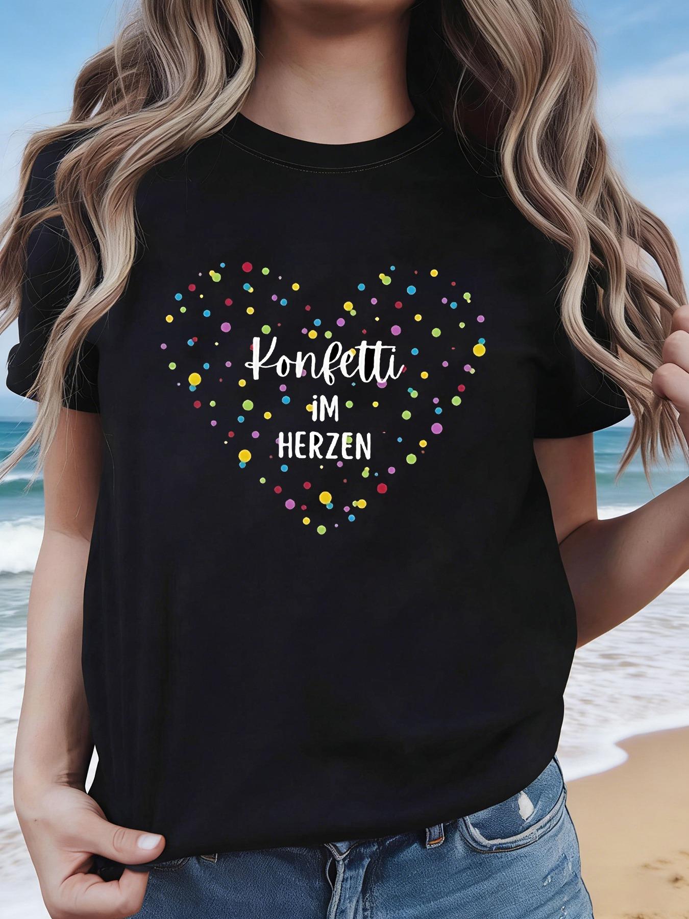 

GerUnisex RoUnisexce Конфетти в ФОРМЕ СЕРДЕЦ Цветной Узор Сердечек Принт Женская Модная Повседневная Круглый Вырез S