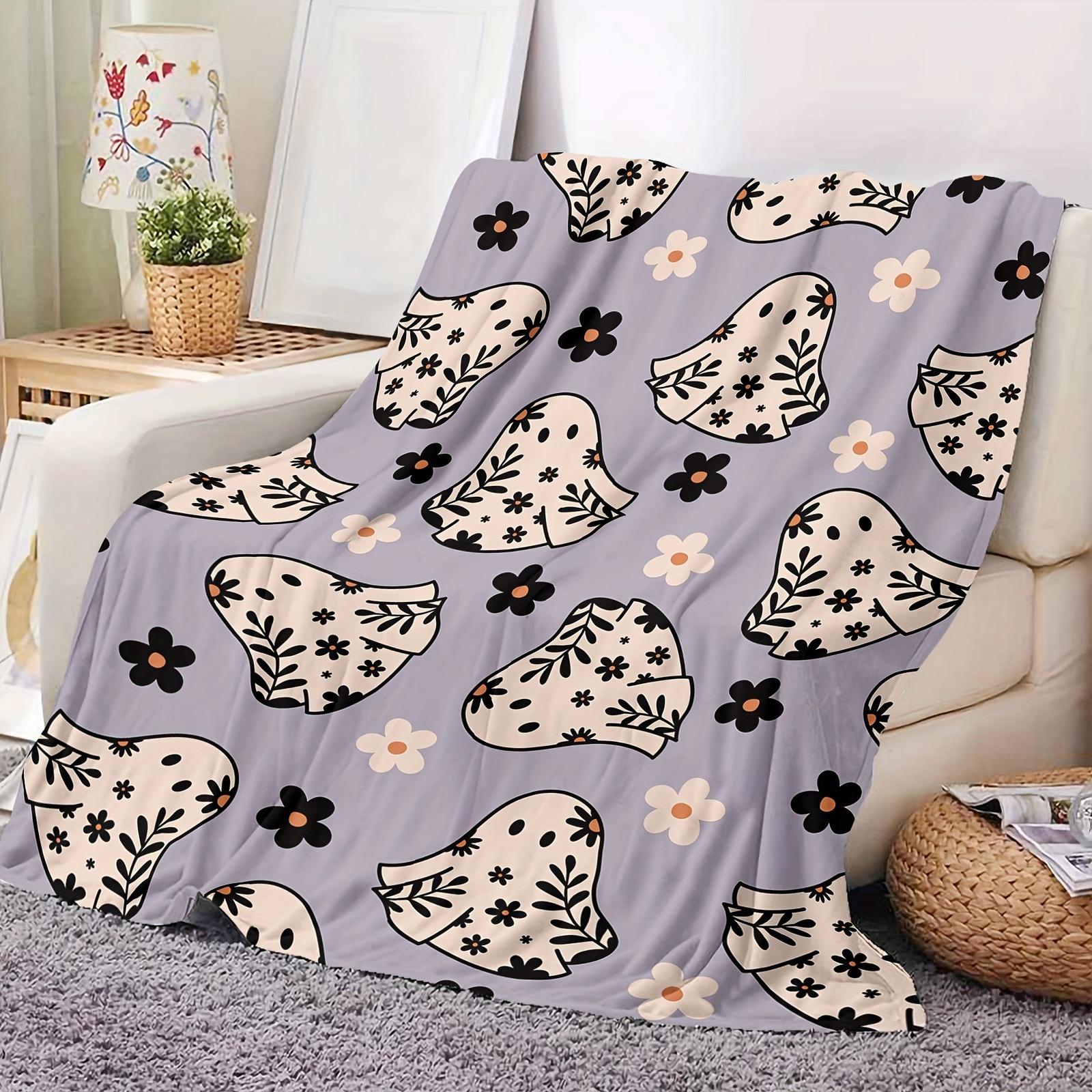 

[Cozy Ghost Blanket] 1pc Soft Flannel Fleece Ghost Pattern Throw Blanket | Cozy Contemporary, All-Season Multipurpose Knitted Po 75x90cm